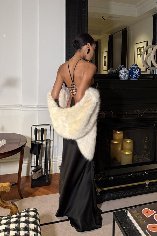 BLACK LONG DRESS WITH BACK EMBELLISHMENT