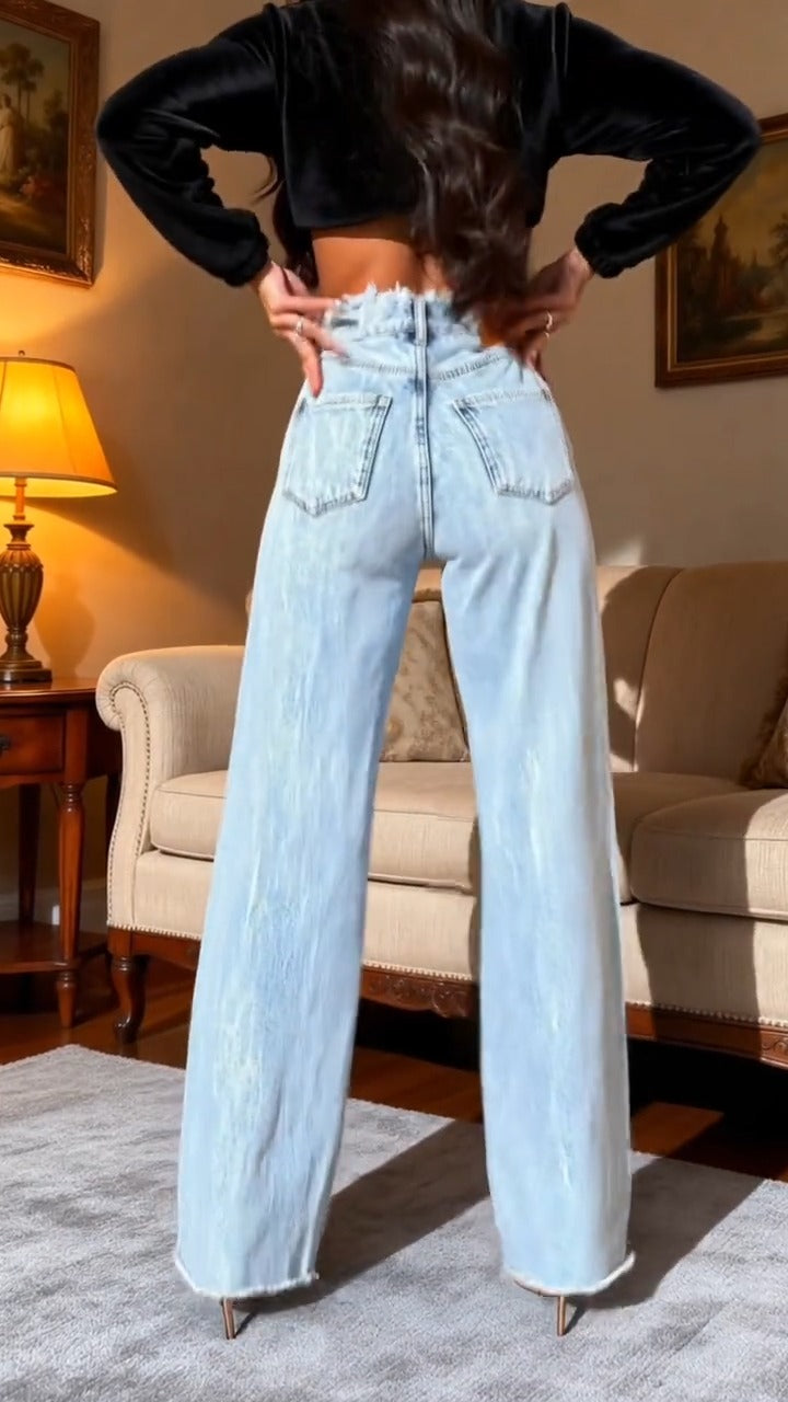 Light-Wash Wide-Leg Jeans
