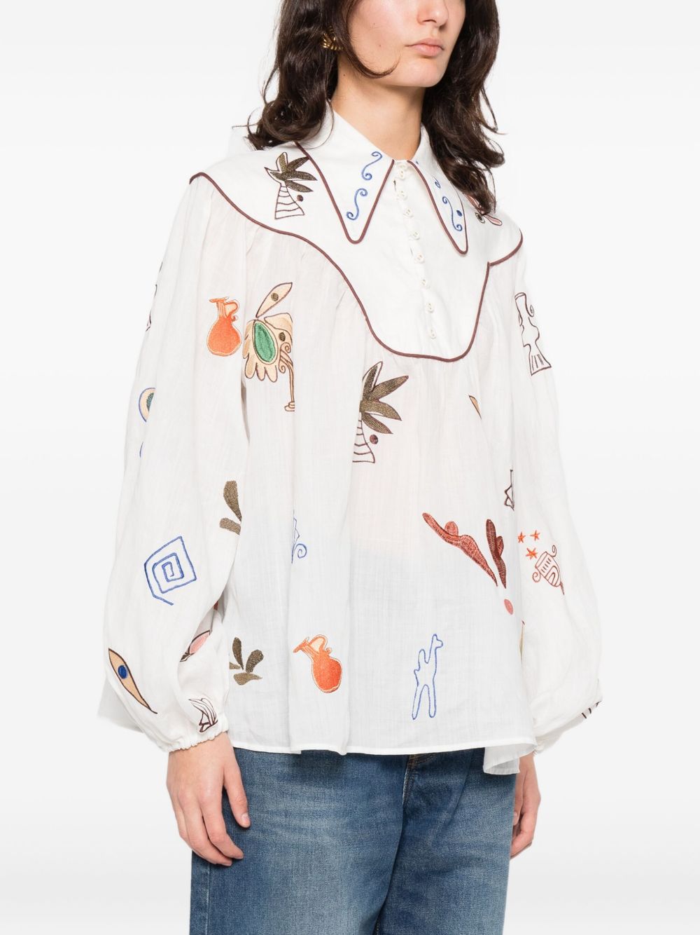 WHITE MINA COLLAR GRAPHIC BLOUSE ALEMAIS