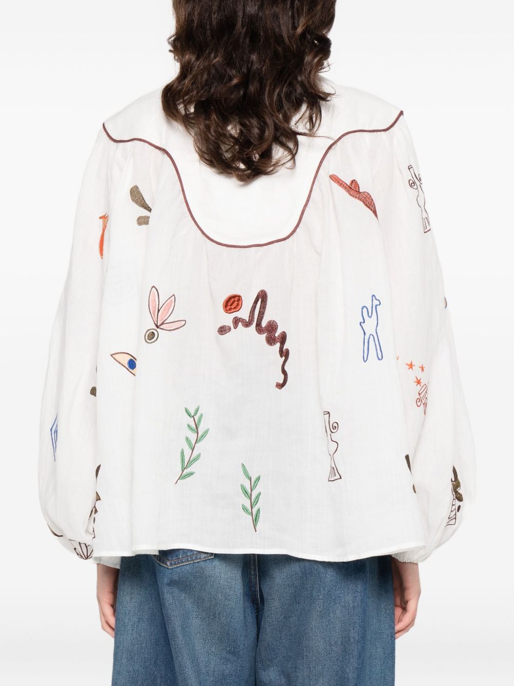 WHITE MINA COLLAR GRAPHIC BLOUSE ALEMAIS